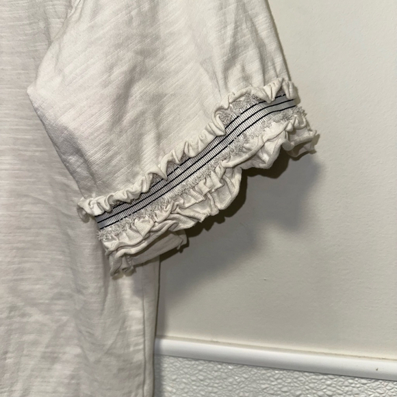 Women's Doe & Rae T-Shirt, M, White Ruffle Sleeve Short Sleeve - Picture 6 of 11